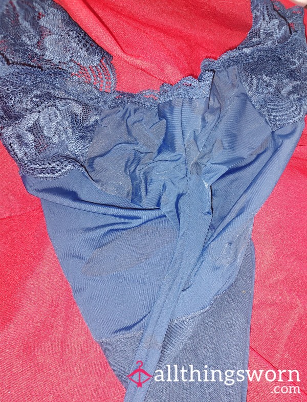 Silky And Lacey Blue Thong