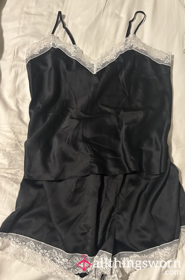 Silky Black Lace PJ Set – Worn All Night 🖤✨