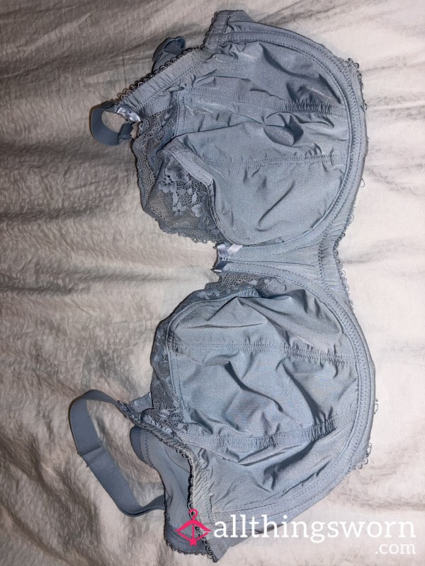 Silky Blue Satin Soft Cup Bra - Worn Soft & Sweaty, Ready To Tempt 💙