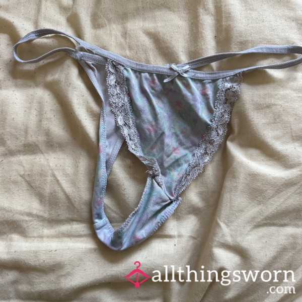 OLD Silky Flor*l Lace Trim GString - 24Hr Wear Included