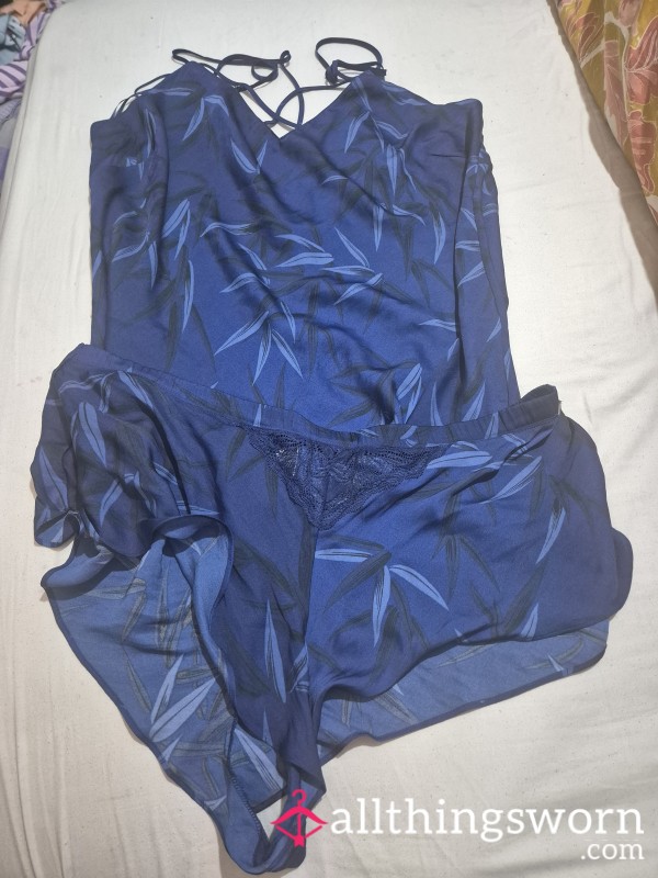 Silky Navy Blue Flower Short Pyjamas Set