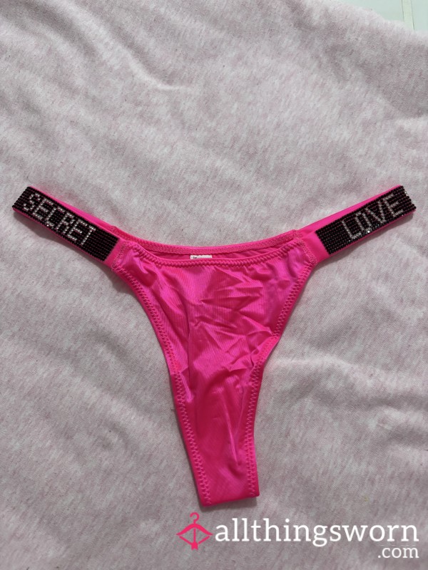 Silky Neon Pink Diamond Band Love Secret Thong
