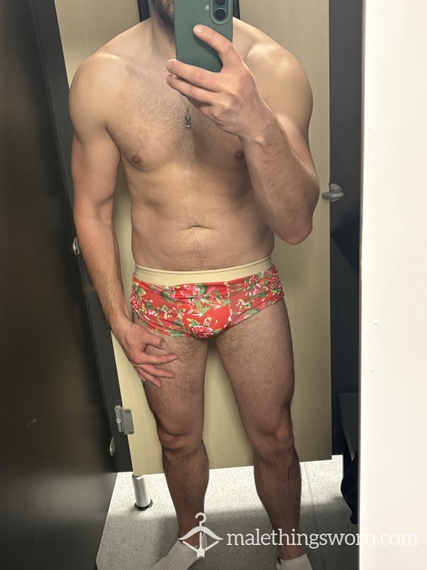 Silky Red Flor*l Trunks - M