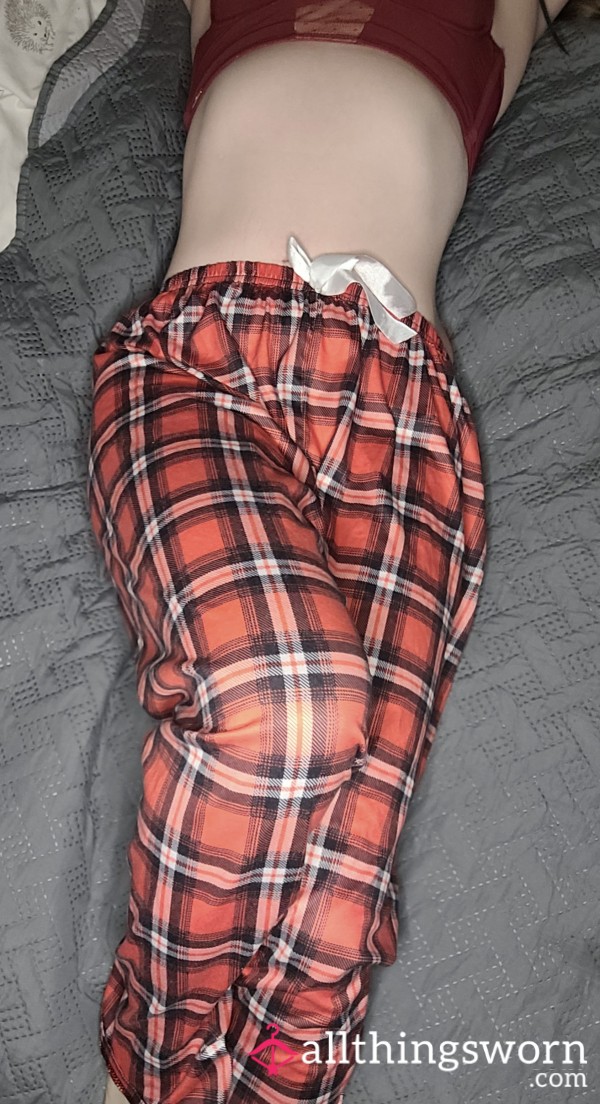 Silky Red Tartan Pyjama Trousers - Size Medium - C*ms With 2 Nights Sleep - POW
