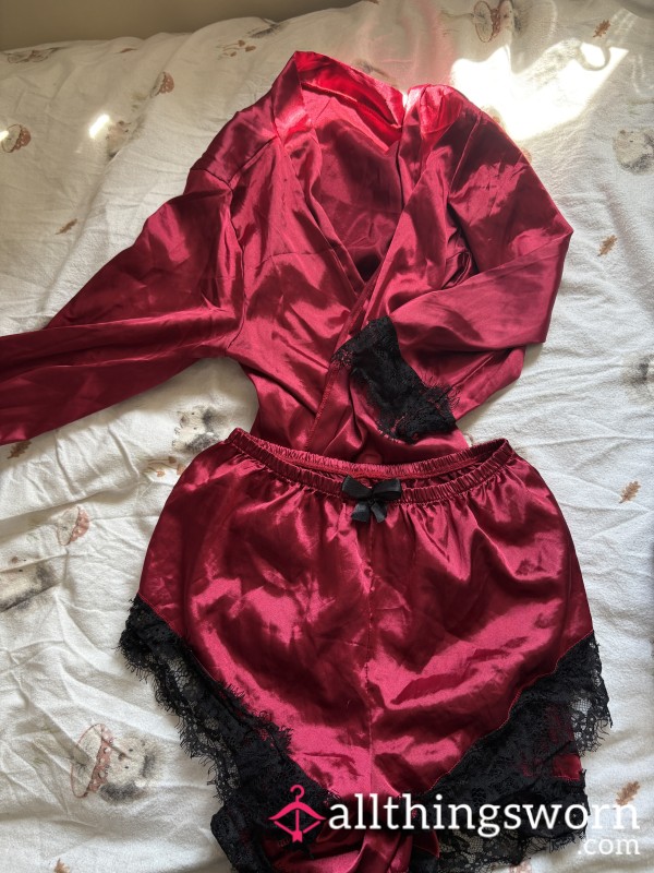 Silky, Satin Robe And Shorts Set