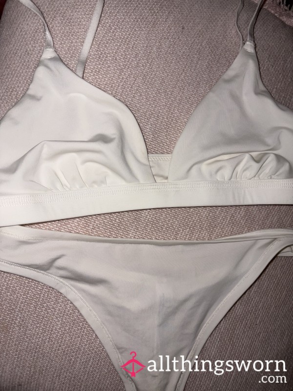 Silky White Thong And Bra Set