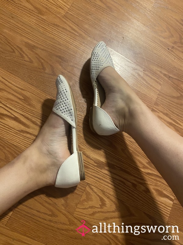 Silver Beaded White Pointy Office Flats