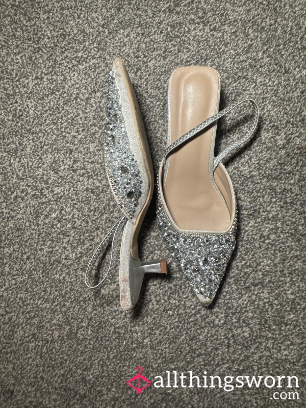 Silver Diamante Kitten Heels