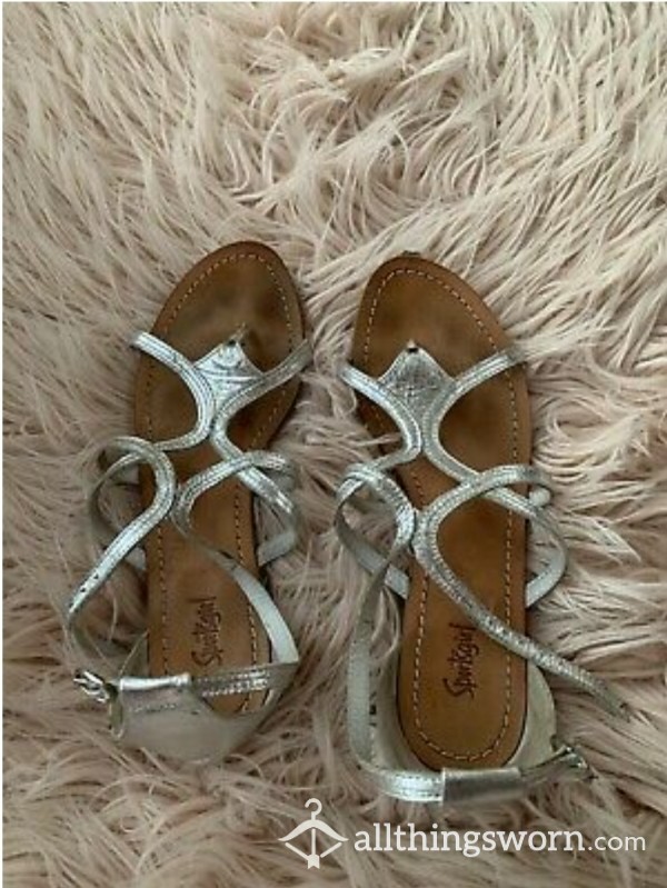 Silver Flat Sandals Very Well Worn