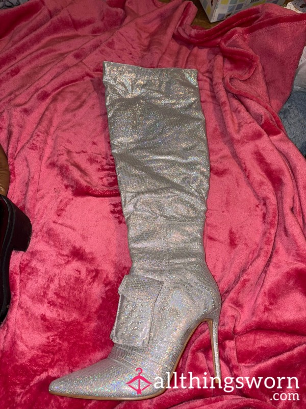 Silver Glittery Heeled Boots