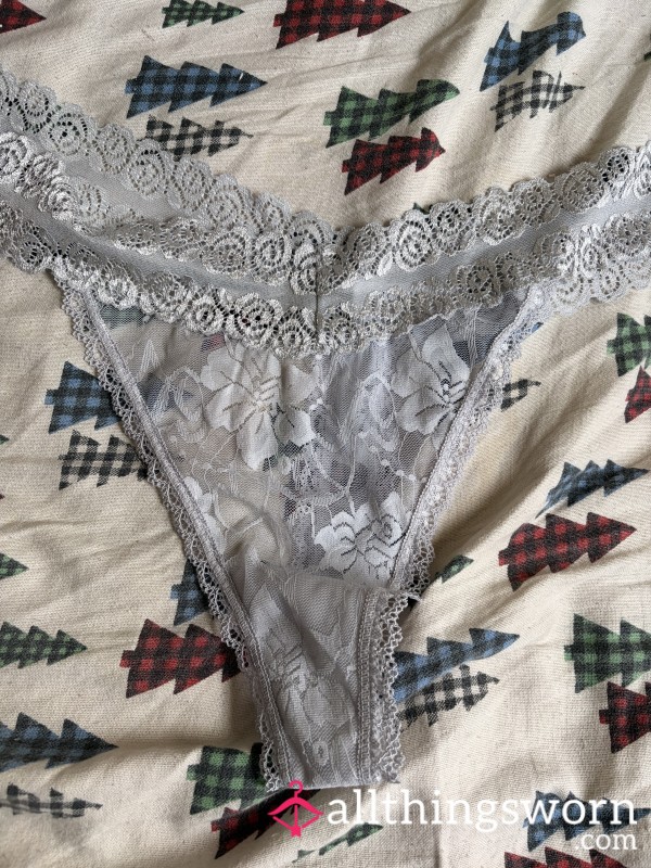 Silver Lace Thong
