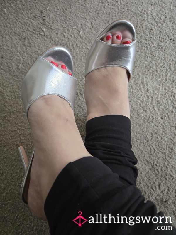 Silver P**p Toe Mules