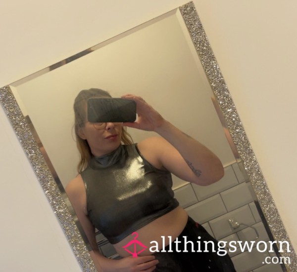 Silver Shimmer Crop Top / Tank Top - Size M. Sissy Top/Clothes. 📦 UK Delivery Included. 🌍 International Shipping Available.