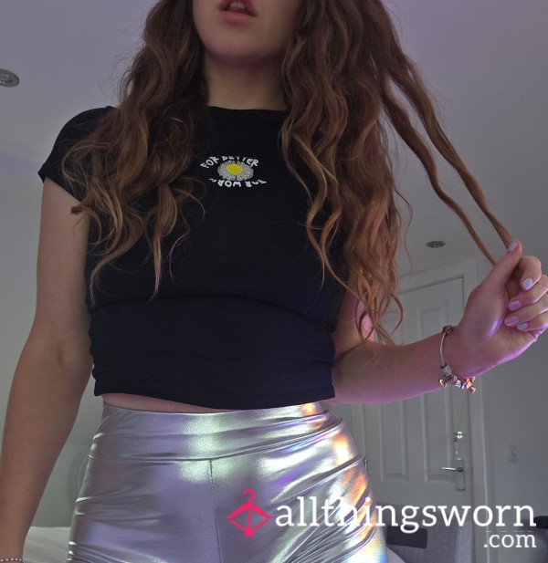 Silver Tight Pu Leather Shiny Shorts