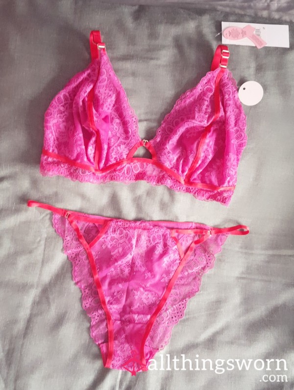 Sissy? Cross Dresser? Pansy? Brand New Pink & Red Lace Lingerie Set Size 16