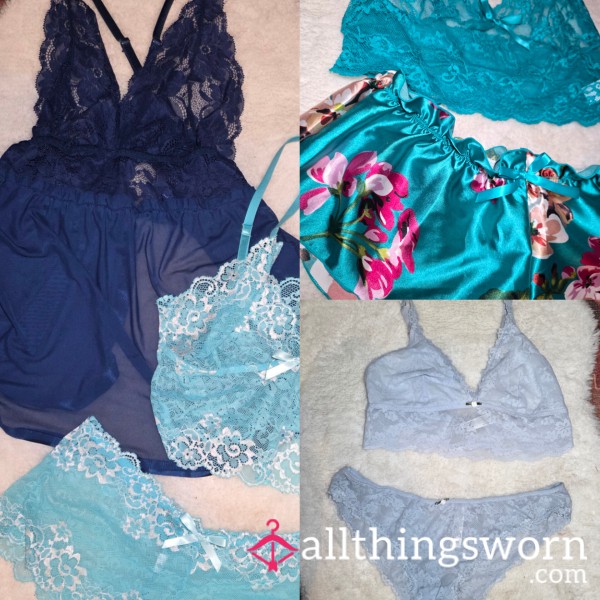 PACKAGE - "BLUE" - 4 Pieces Of Blue Lingerie In Size 12-14 (Medium)