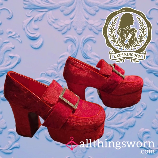 Sissy Stompers 💋🍒 | Discontinued Red Velvet Rhinestone YRU Oxford Heels (US 10)
