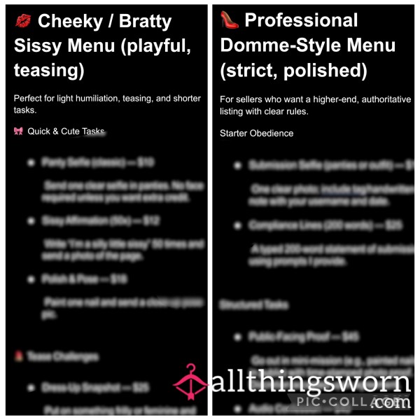 Sissy Tasks. Pick Your Poison.