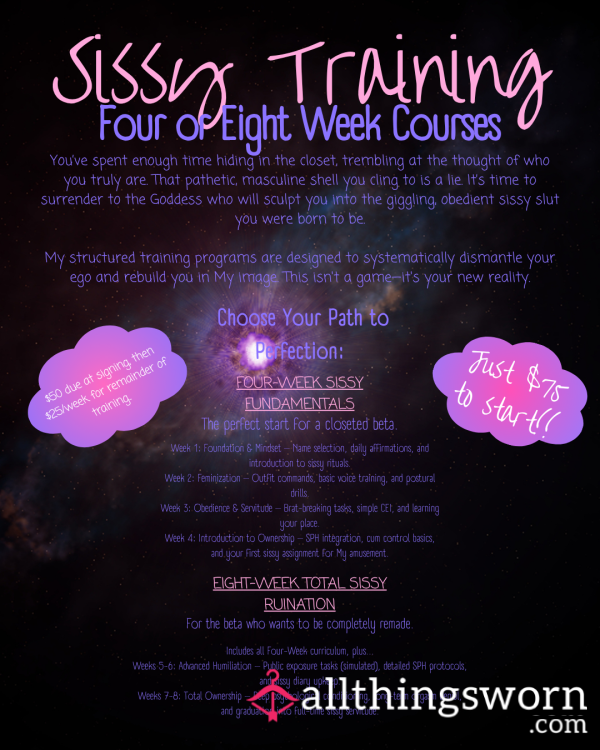 Sissy Training With Shan: Four Or Eight Week Courses