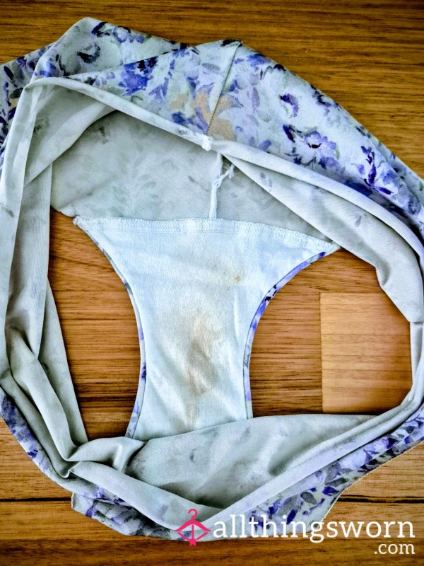 Size 10, Flor*l Panties - Well Worn Stained