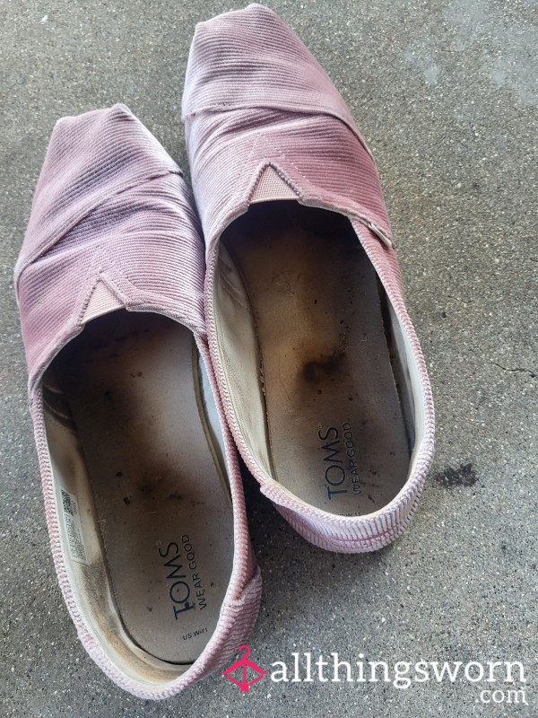 WORN Pink Velvet Toms Size 11  - 4 Saves