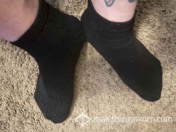 Size 13 Black Ankle Socks. Two Days Constant Wear And Wearing Them Downtown Tonight Too!