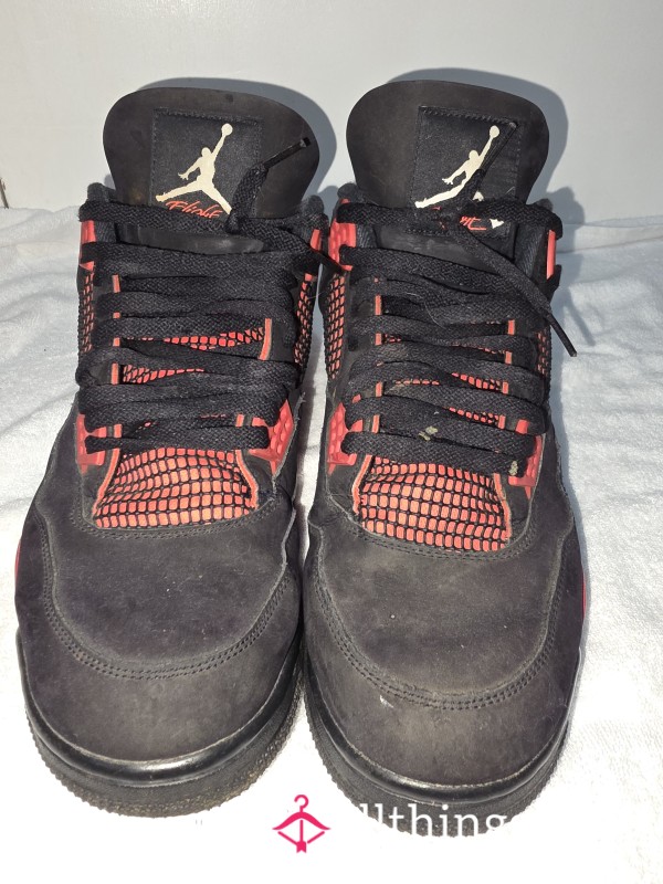 Size 14 Destroyed Jordan 4 Red Thunder – Split Heels + Shredded Insides + Extreme Beat-To-Death Wear – £1,500 Starting Bid