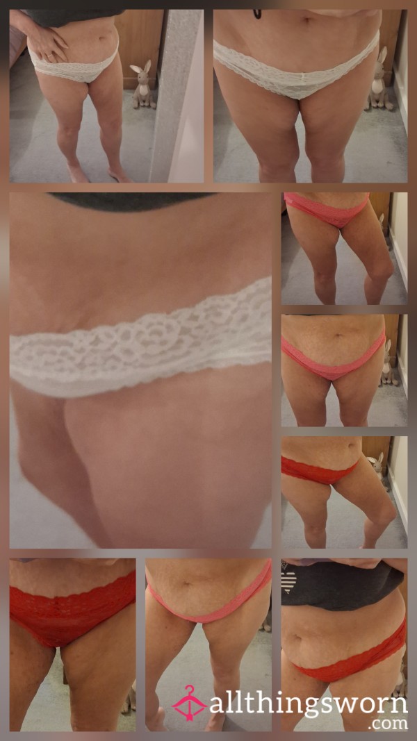 Beat The Mid Week Blues- Lace Collection 💝 White, Pink & Red – 3 Pair Set