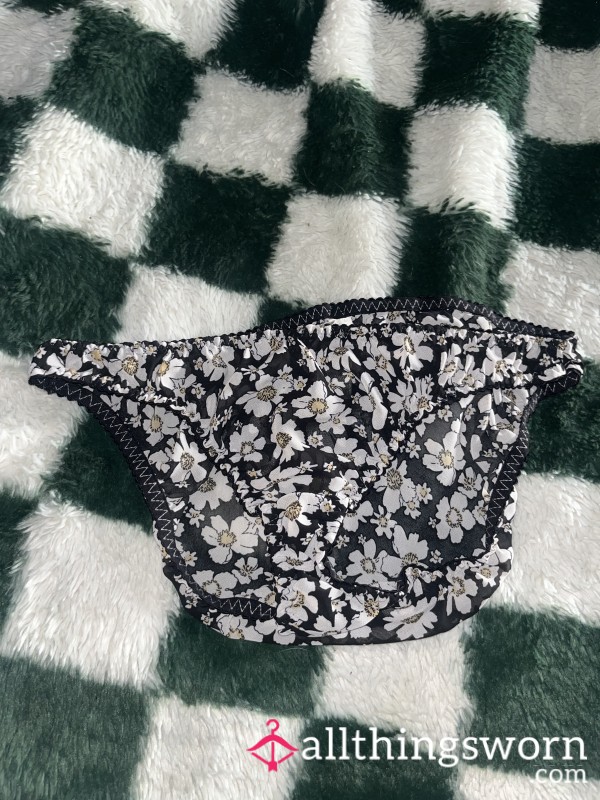 Size 16 Sheer Black Flor*l Panties – 24hr Wear