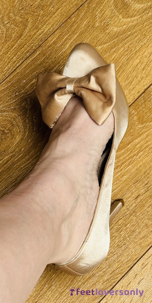 Size 3 Nude Satin Bow High Heels