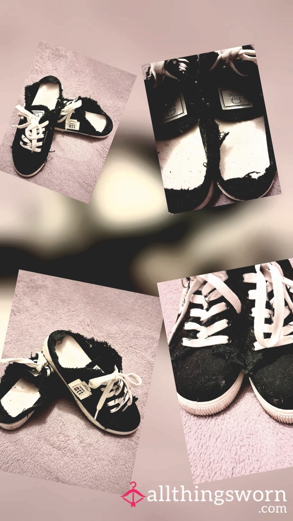 Size 3 UK. Heavily Worn Black Low-Top Trainers