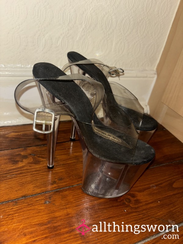 Size 3, Well Worn, 8 Inch Clear Pleaser Shoes 😍