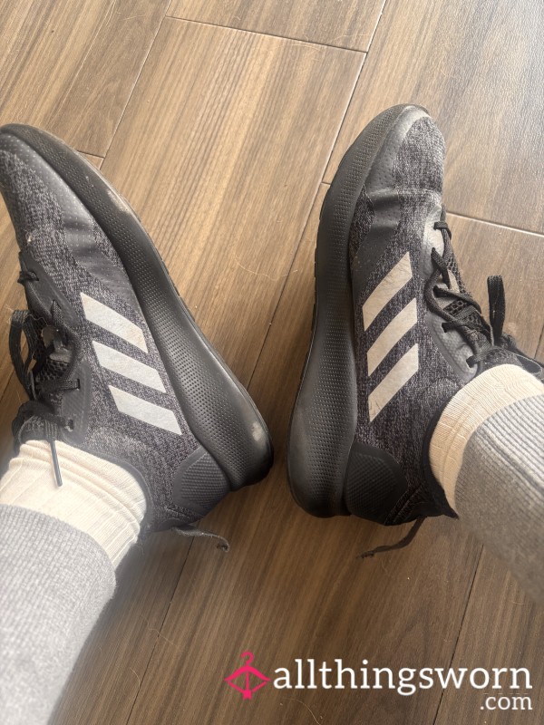 Size 5 Adidas Bounce+ Black With Silver/Grey Stripes. Very Well Worn With Ground Floor Disgusting Muck Underneath