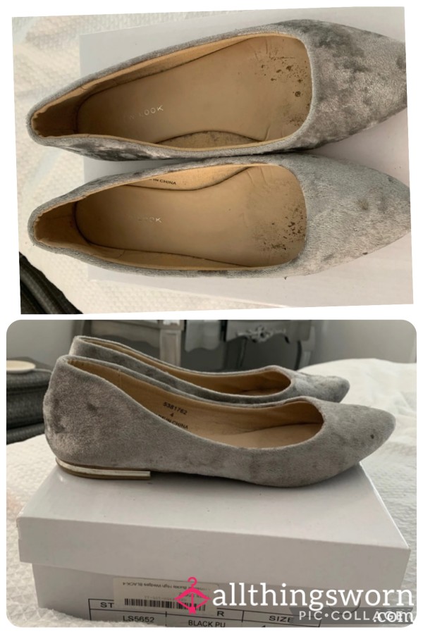 Size 5 Worn Flat Shoes Silver/grey