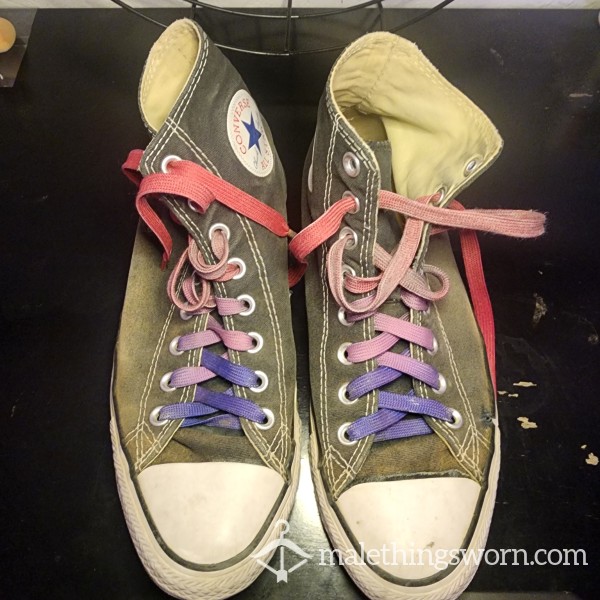 (Size 8) 5 Year Daily Wear High-Top Converse Black/White W/ Custom Laces