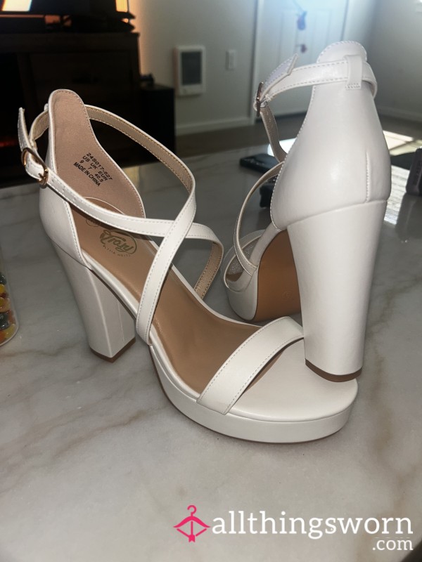 Size 9 Chunky White Platform Heels