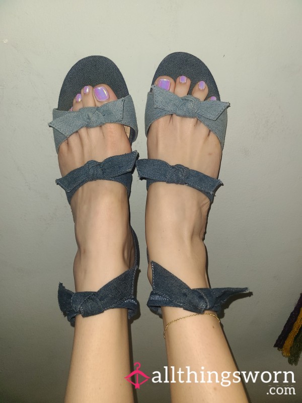 Size 9 Strappy Flats Sandals Chambray Shoes
