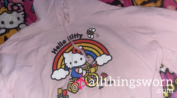 (Size Large-extra Large) Hello Kitty Light Pink Cute Hoodie (VERY WORN AND LOVED)