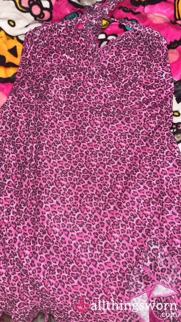 (Size Large- Extra Large) HOT Pink Leopard Cheetah Print Halter Mini Dress 💖🐇🎀