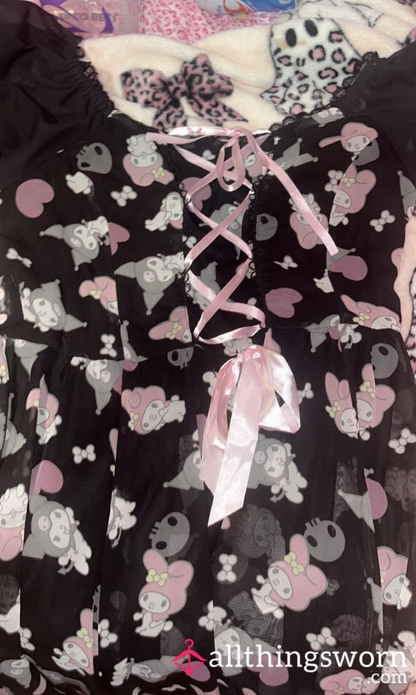 Size LARGE TO EXTRA LARGE My Melody And Kuromi Emo Goth Dress With Puff Sleeves 🖤🐰🩷