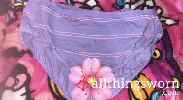 (Size Small, But Fits Like A Large To Extra Large And Stretchy) Purple And Pink Striped Fullback Cotton Panties 🌸😈🎀 (3 Day Wear)