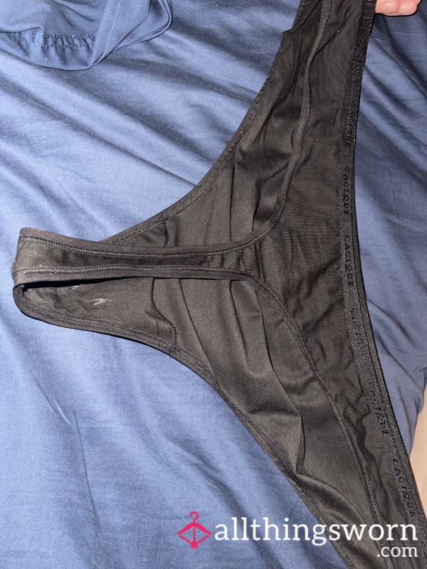Sizzling 12-Hour Worn Black Thong – BBW MILF Pu**y Sweat Soaked