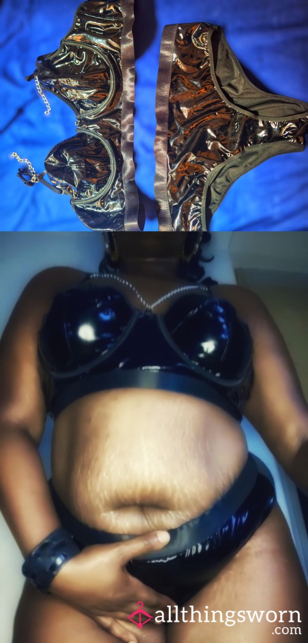 Sizzling Black Latex Bra & Panty Set - Worn By Goddess Silk For Your Devotion