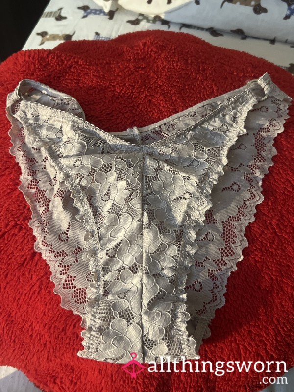 Skin / Grayish Color Lace See Through Panties With Hip Hoops