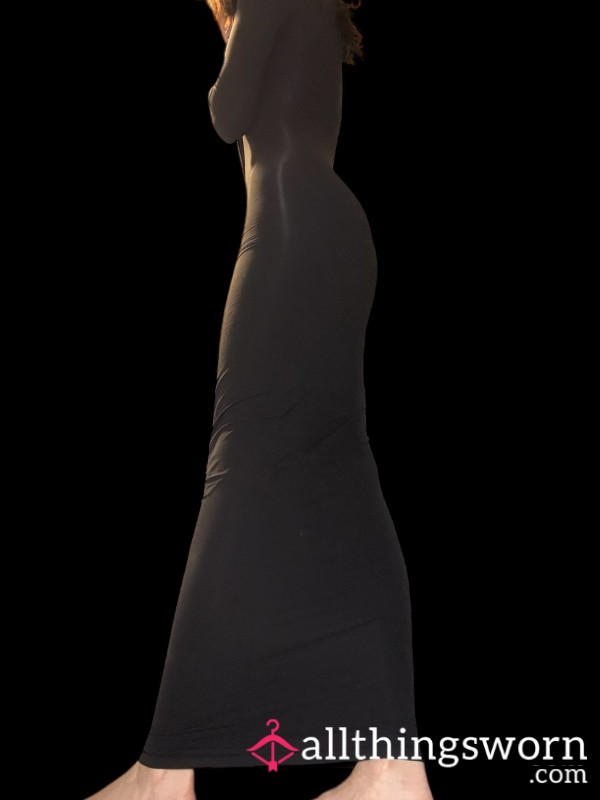 Skin Tight , Long Spandex Black Dress . Slick Look