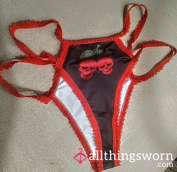 Skull Cherry Print Thong