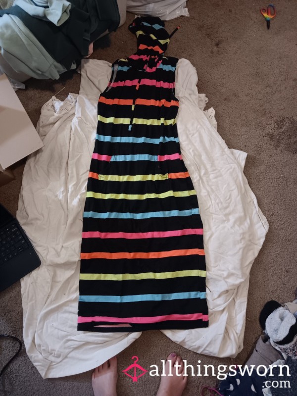Sleeveless Hoodie Dress – Colorful Stripes