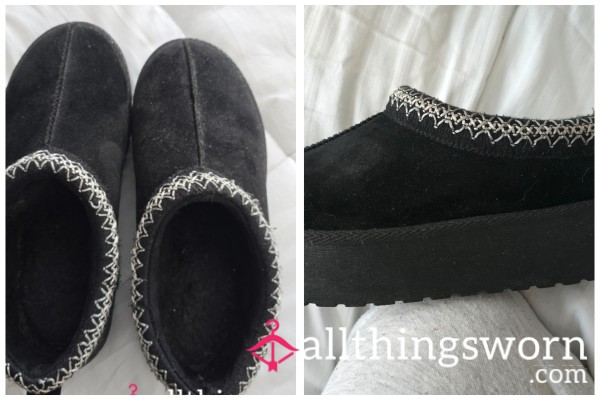 Sliders Black Faux Fur □ Comfy N Cute