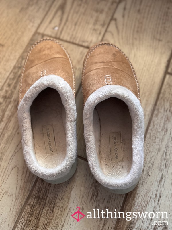 Slip On House Shoes Loved And Used Tan And Soft Slippers