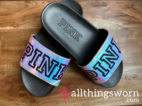 Slipped Into Something Dirty 💅 Worn PINK Slides – Casual, Cute, & Scented